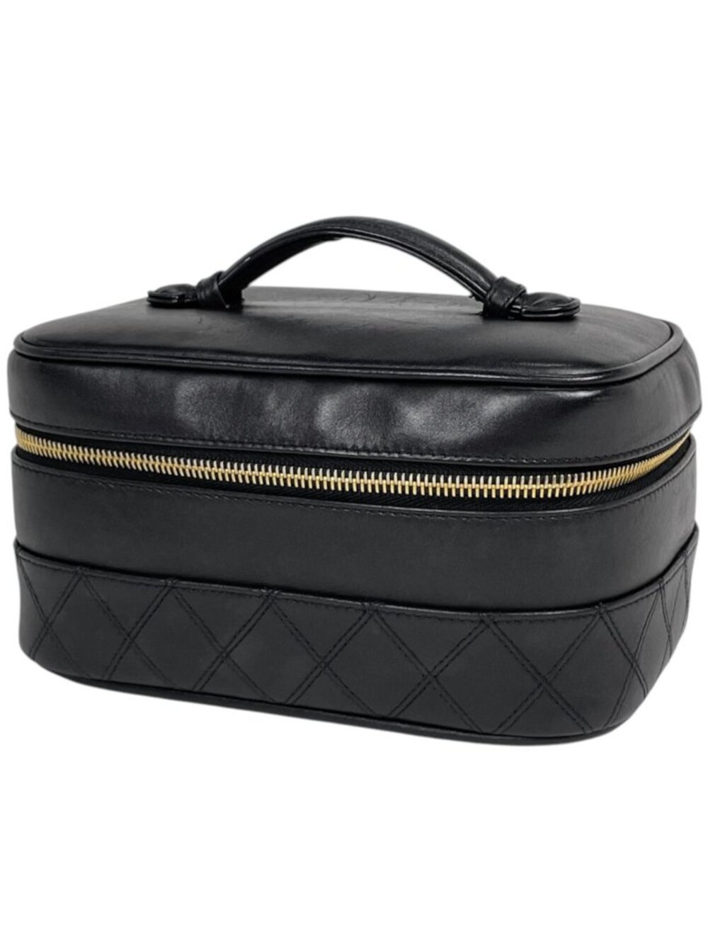 Chanel Makeup Pouch CC Logo Bicolor Leather Black